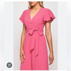 Emercy Rose Pink Midi Sundress with V-Neck and Short Sleeves for Cocktail
